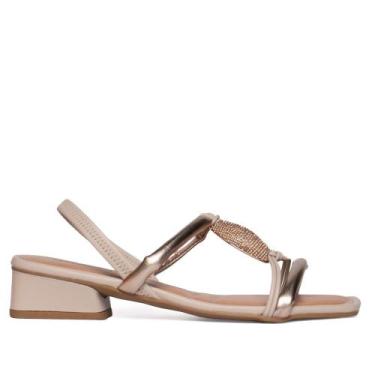 Imagem de Sandália Feminina Mississipi Salto Bloco Strass Bege, Bege, 35