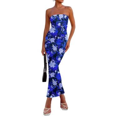 Imagem de Vestido longo feminino PRETTYGARDEN, azul floral de verão 2025