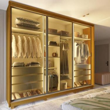 Imagem de Guarda Roupa Casal Platinum 3 Portas Reflecta 100% Mdf Led Naturale - 
