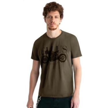 Imagem de Camiseta Ellus Masculina Slim Cotton Motorcycle Classic Marrom-Masculino
