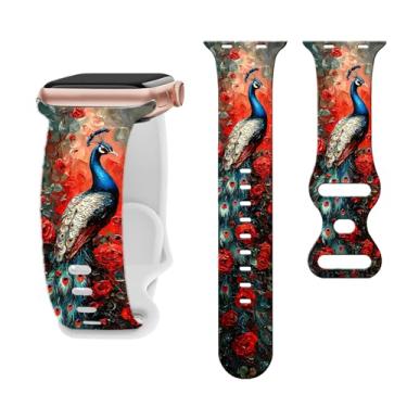 Imagem de Pulseira feminina de relógio floral compatível com Apple Watch de 44 mm, 40 mm, 38 mm, 41 mm, 45 mm, 49 mm e 42 mm, pulseira esportiva de silicone para Apple Watch Series Ultra 2, SE 11, 10, 9, 8, 7