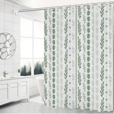 Imagem de Torleral Cortina de chuveiro floral de eucalipto, branca com estampa botânica verde sálvia, impermeável, 182 x 182 cm, decoração moderna de banheiro (padrão Monstera, 182 cm C x 182 cm L)