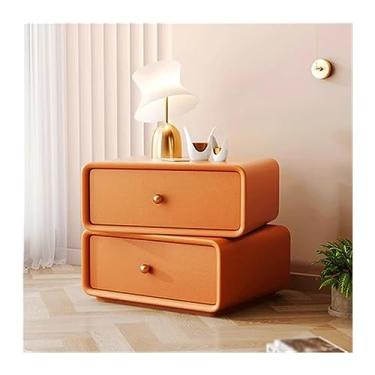 Imagem de Mesa de cabeceira totalmente de madeira maciça, gavetas de armazenamento duplo, mesa de cabeceira moderna, simples, de cor sólida, móveis de cabeceira para quarto, mesa de cabeceira de canto redondo