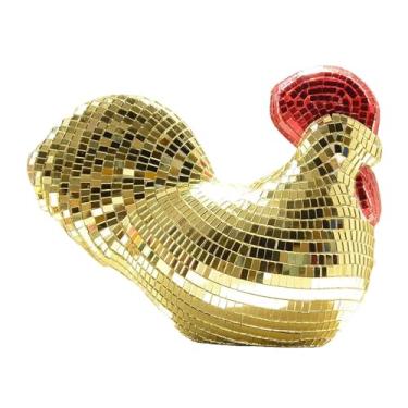 Imagem de WeiLaiKeQi Estatueta de Galinha em Formato de Bola de Espelhos, Decoração para Casa, Estátua de Galinha Discoteca, Escultura para Inauguração de Casa de Aniversá, Ouro, Tamanho real