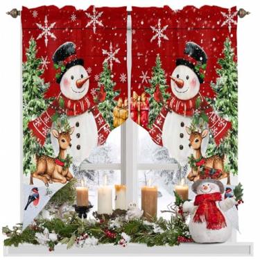 Imagem de Cortina de Natal Swag Valances Boneco de Neve, Flocos de Neve, Pinheiros, Topper Curto para Janelas Pequenas, Alce, Pássaro Cardeal Vermelho, Cortinas para Janelas para Cozinha, Quarto, Sala de Estar