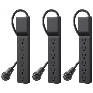 Imagem de Protetor Contra Picos de Energia e Raios 900 Watts com 6 Portas CA Giratórias, 3 Unidades, BELKIN, Preto