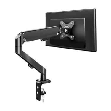 Imagem de Suporte de monitor único para monitor para telas de 17 a 30 polegadas dentro de 9 kg, suporte de mesa ajustável para monitor de mola a gás com grampo C e base de ilhós, braço de monitor VESA máximo de