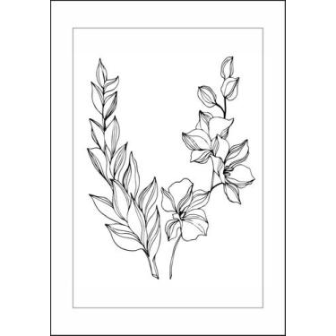 Imagem de Quadro Com Moldura Ramos de Flores Ilustrado Preto e Branco - Fabrika 