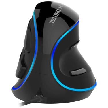 Imagem de Mouse Ergonômico Vertical Óptico com Fio Reduz a Tensão do Pulso com Sensibilidade Ajustável, 800, 1600 DPI, J TECH DIGITAL V628, Preto