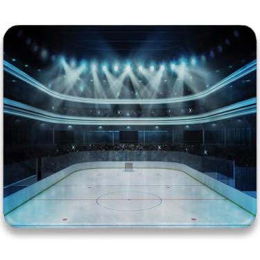Imagem de Mouse pad de hóquei de 26 x 21 cm, bordas costuradas, arena esportiva cheia de pessoas fãs torneio de público jogo de campeonato, base de borracha antiderrapante, tapete de mouse lavável e durável