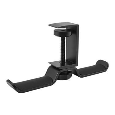Imagem de Suporte para fone de ouvido Suporte para fone de ouvido para jogos para PC, embaixo da mesa para gancho duplo com braçadeira braço ajustável e giratória, organizador clipe cabo embutido(Preto)
