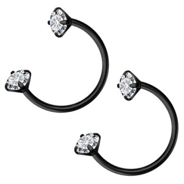 Imagem de Hoeudjo Anel de nariz em ferradura 18G Aço Cirúrgico Meio Cavalo Piercing de nariz para mulheres Rosca Interna Dupla Gema Piercing de nariz Anel Tamanho 8 mm, Metal, Zircônia cúbica