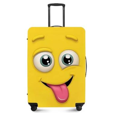 Imagem de ANNA QUEEN Capa protetora de mala de viagem antiarranhões, capa de bolsa extensível, lavável e durável de poliéster, Emoticons engraçados amarelos, M(fits 24-26Inch suitcase), Engraçado