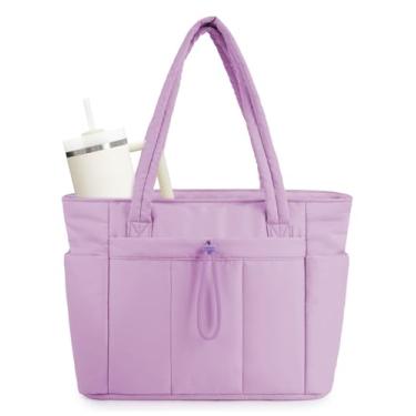 Imagem de Wandering Nature Sacola acolchoada com porta-copos, compartimento para laptop e capa de carrinho para viagens, trabalho, enfermeiras, mulheres, Roxo claro, Large