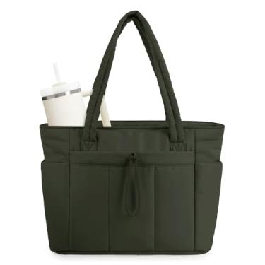Imagem de Wandering Nature Sacola acolchoada com porta-copos, compartimento para laptop e capa de carrinho para viagens, trabalho, enfermeiras, mulheres, Verde militar, Large