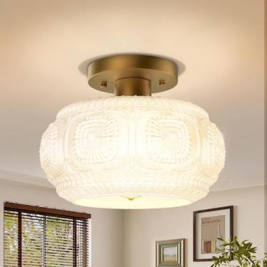 Imagem de Luz de teto OYKYOHEI Semi Flush Mount Milk Glass Vintage