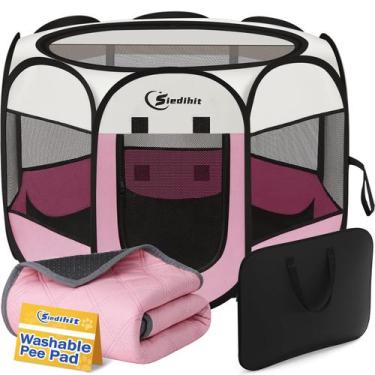 Imagem de Playpen Siedihit Pink Puppy para cachorro e gato com bolsa de transpor