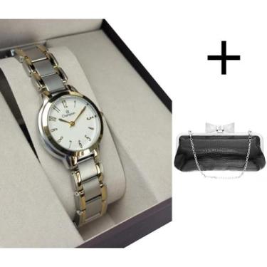 Imagem de Relogio champion feminino pequeno misto numeros ch26944s + bolsa