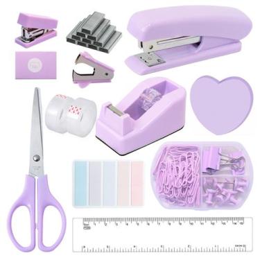 Imagem de Conjunto de material de escritório roxo, kit de papelaria lavanda de 1