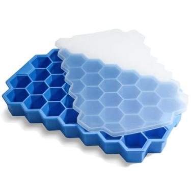Imagem de Bandeja de silicone para cubos de gelo de 37 cubos com tampa – Molde reutilizável de liberação fácil para bar de coquetel, café gelado e balde de gelo