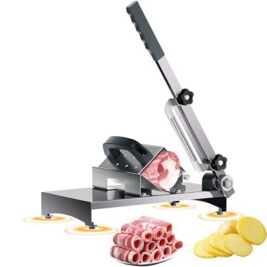 Imagem de Cortador manual de carne congelada para casa, máquina de cortar carne de aço inoxidável com espessura ajustável para carne congelada, vegetais, queijo, ideia para carne seca, churrasco, panela quente