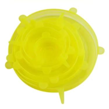 Imagem de Kit 6 Tampas de Silicone Reutilizável Esticável Tampa Elástica Universal para Microondas, Panelas, Frigideiras, Canecas e Recipientes(AMARELO)