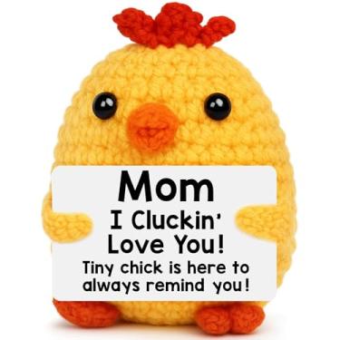 Imagem de Presentes para mãe aniversário da filha filho, meias de Natal presentes para mãe mãe mãe bónus madrasta, Dia de Ação de Graças Natal engraçado I Love You Mum presente artesanal crochê frango