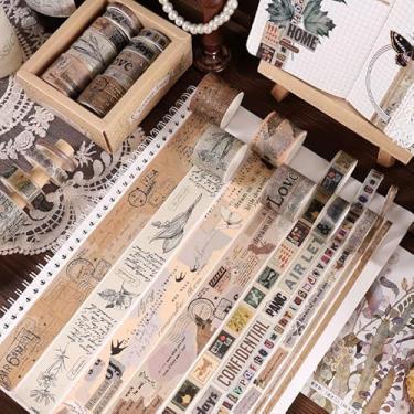 Imagem de Conjunto de adesivos Washi com notas inglesas, adesivos retrô decorativos para artes faça-você-mesmo artesanato material de diário scrapbook cartão embrulho para presente