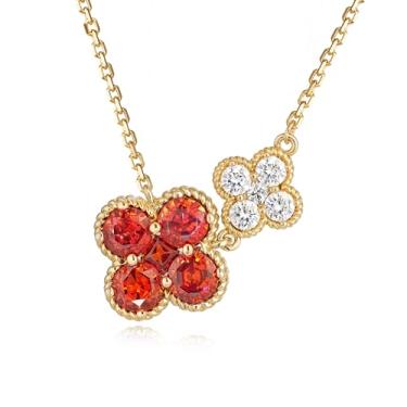 Imagem de MYEARS Colar de ouro feminino com pingente de flor lateral com elos duplos de trevo de quatro folhas, pedra do mês de nascimento de zircônia cúbica 14K, corrente delicada e simples, joia da sorte para