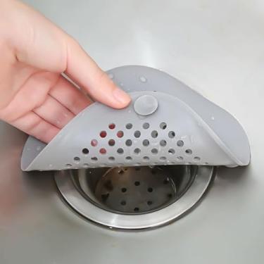 Imagem de Pacote com 2 coletores de cabelo para ralo de chuveiro (14 cm), capa de proteção de ralo com ventosa, fácil de instalar e limpar, tampão de cabelo para banheiro e cozinha, cinza