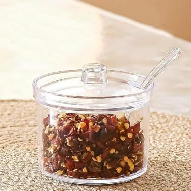 Imagem de Açucareiro de acrílico transparente, pote de tempero, armazenamento de sal, pote de tempero com tampa, colher de pimenta, recipiente dispensador de condimentos (10,5 x 8,5 cm)