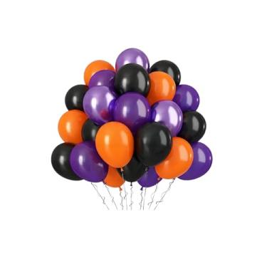 Imagem de Pacote com 30 balões de látex ameixa, preto, roxo, 30 cm com fitas para aniversário, casamento, chá de bebê, formatura, revelação de gênero de noivado, aniversário, Natal, decorações de festas de fim