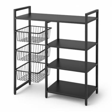 Imagem de Organizador de Cozinha Multifuncional com Prateleiras, Suporte para Micro-ondas e Fruteira, Preto Fosco, 5 Níveis