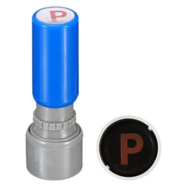 Imagem de Carimbos de letras, autotinta, caractere P, 7 mm, alfabeto, professor, carimbo inicial, mini carimbo de tinta para caderno de aula, scrapbooking, artesanato faça você mesmo, concha azul