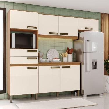 Imagem de Cozinha Compacta 4 Peças Com Aéreo Geladeira Zoey Casa 812 Nature Com Off White