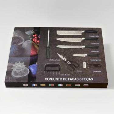 Imagem de Conjunto de 8 Facas Profissionais em Aço Inoxidável, Durável Antiferrugem e Anticorrosão, Afiadas e Precisão Conjunto de Cozinha