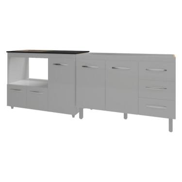 Imagem de Armário Cozinha Balcão Gabinete De Pia 120 Cm Bruna E Balcão Alana Para Fogão Cooktop 4 Bocas E Forno Branco