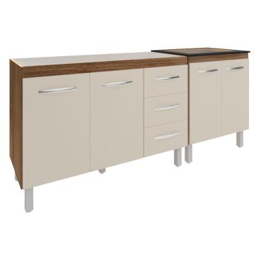 Imagem de Armário Cozinha Gabinete Pia De 120 Cm Bruna E Balcão Fran Para Cooktop 4 Bocas Savana Off White