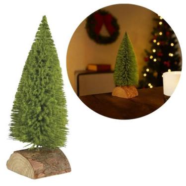 Imagem de Mini Pinheiro de Mesa com Base em Tronco de Madeira Rústico 24cm Model