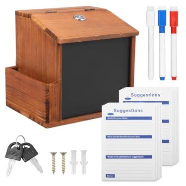 Imagem de KTZCTPCA Caixa de doação de madeira, caixa de consumo de carta de voto de sugestão prática com trava e suporte de placa, recipiente de armazenamento de caixa de oração para arrecadação de fundos
