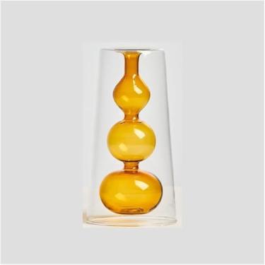 Imagem de Decoração Nórdica Vaso De Vidro Decoração De Sala De Estar Vaso De Flores Transparente Decorações Para Casa Óculos Decorativos Presentes, Yellow-17cm