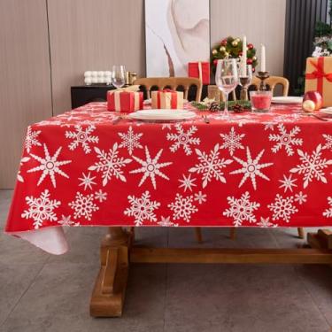 Imagem de Xikaywnt Toalha de mesa de vinil de Natal com forro de flanela, capa de mesa vermelha à prova d'água, pano de neve decorativo para festas de jantar, 152 x 300 cm