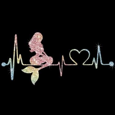 Imagem de Adesivo de para-choque de sereia brilhante Heartbeat Lifeline adesivo decalque de PVC adesivo de carro à prova d'água decalque de carro laptop janela adesivos (colorido)