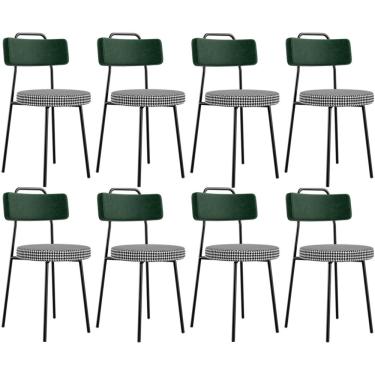 Imagem de Kit 08 Cadeiras Decorativa Estofada Sala Jantar Barcelona L02 Facto Verde Musgo Pied Poule - Lyam