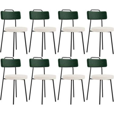 Imagem de Kit 08 Cadeiras Decorativa Estofada Sala De Jantar Barcelona L02 Facto Verde Musgo Linho Cru - Lyam