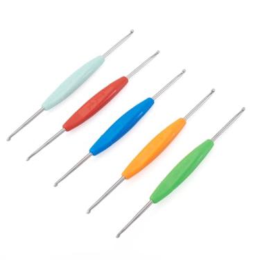 Imagem de 5 peças de agulhas de crochê de ferro de cabeça dupla, com alça de silicone de borracha macia, gancho de crochê para fios feitos à mão, faça você mesmo, lenços de tricô, suéter, luvas