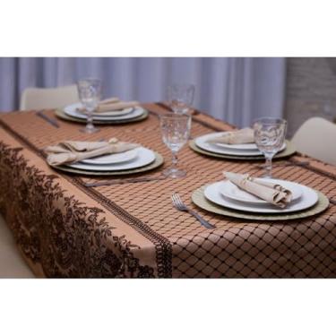 Imagem de Toalha de Mesa Linhão Premium Decorativa 4 e 6 Lugares – Estilo Rústico e Elegante para Sala de Jantar e Cozinha (Marrom Provence,2,10 x 1.40 Mesa 6 Lugares)