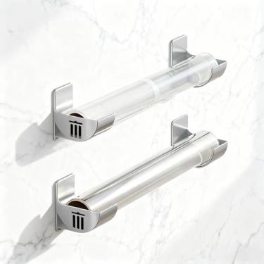 Imagem de 2 pares de suportes de saco de plástico: porta-sacos de lixo não perfurados, recipientes de armazenamento de parede (branco) — para armazenamento/organização de cozinha doméstica. (Gery)