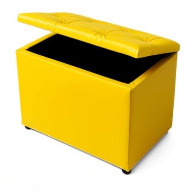 Imagem de Baú Retangular Banquinho Puff Decorativo organizador Guarda Brinquedos Assento(AMARELO CORINO)