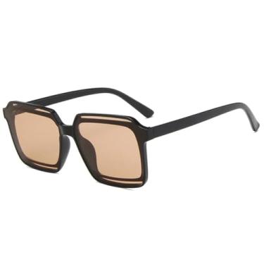 Imagem de JRLLFD Óculos de sol com armação grande, feminino e masculino, vintage, esportivo, para dirigir, UV400 (chá preto)